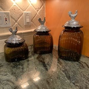 Set of 3 Amber Glass Canisters